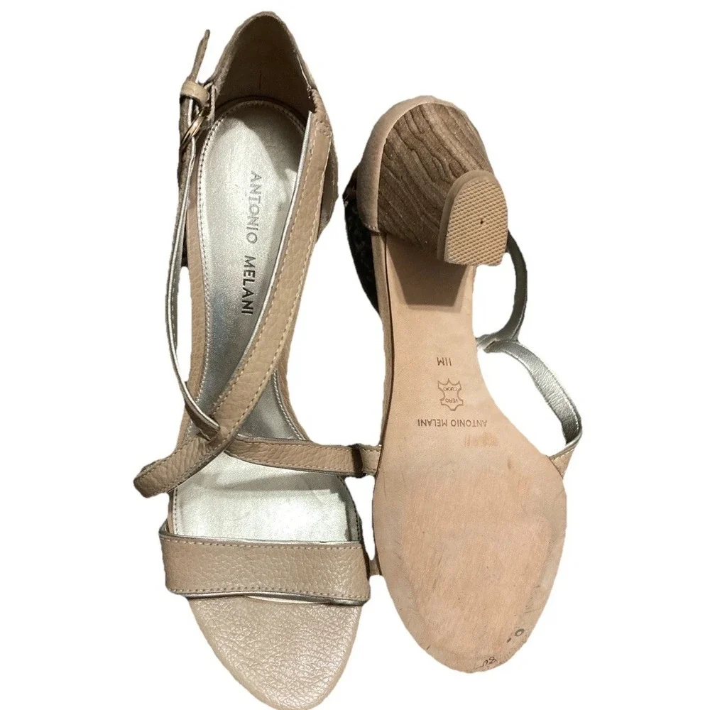 Antonio Melani Women's Strappy Heeled Sandals Leather Open Toe Slingback 11M